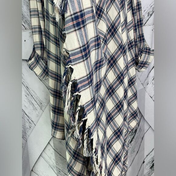 Billabong Plaid Flannel Finged Shawl Front Waterfall Shirt M - Picture 5 of 8
